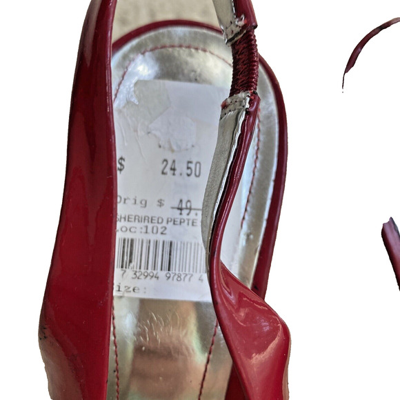 Style & Co Sheri Red Sling Back Pumps Patent Finish Peep Toe High Heels Size 9M - Picture 9 of 11
